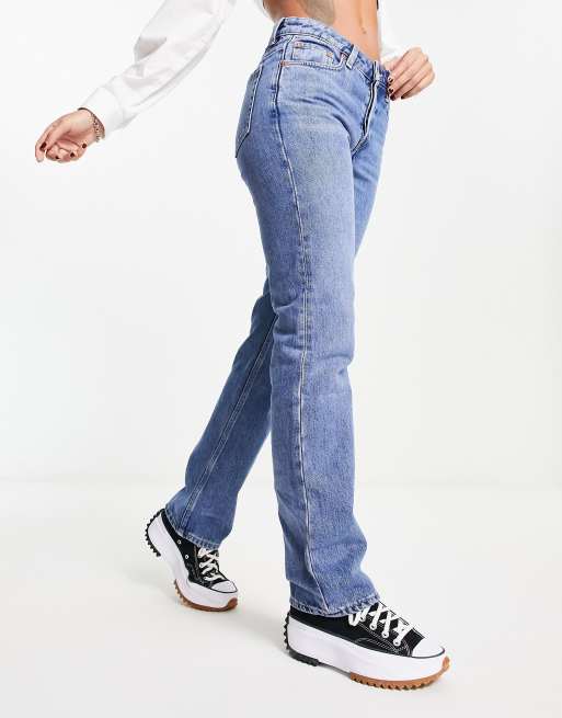 Object cotton wide leg dad jeans in mid blue wash - MBLUE