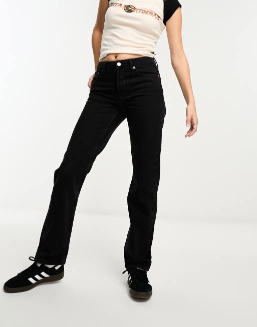 Weekday Pin mid waist regular fit straight leg jeans in black lux