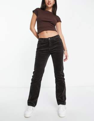 Pin straight leg cord pants in brown