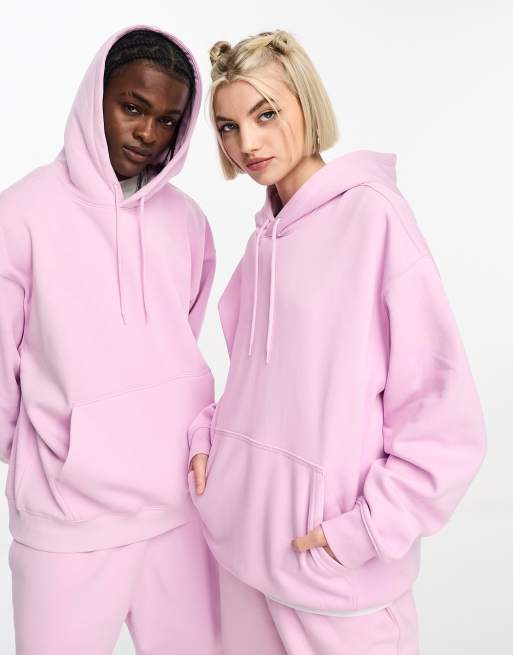 Weekday - Unisex - Oversized hættetrøje, t-shirt og shorts i pink, 2 af 3