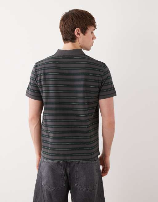 Weekday piqué polo t-shirt in gray and green stripes, 3 of 5