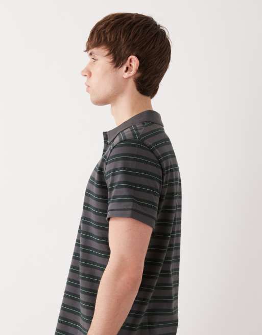 Weekday piqué polo t-shirt in gray and green stripes, 5 of 5