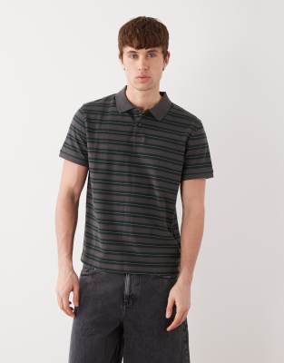 Weekday Weekday pique polo t-shirt in grey and green stripe