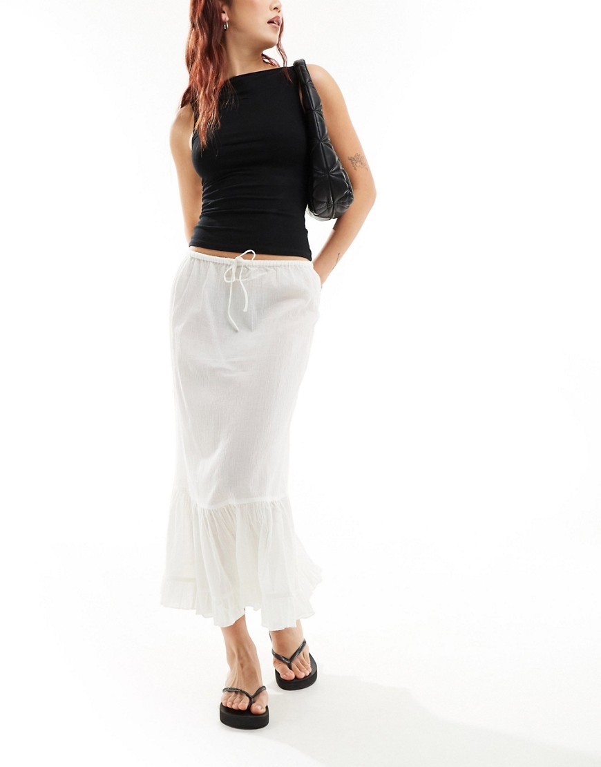 Weekday Pixi tiered semi sheer midaxi skirt in white