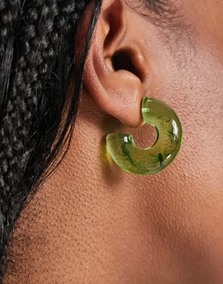 Weekday plastic hoop earrings in green marble