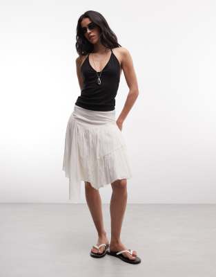 Weekday Pleated Asymmetric Cut Midi Skirt In White