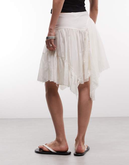 Weekday pleated asymmetric cut midi skirt in off-white, 5 of 5