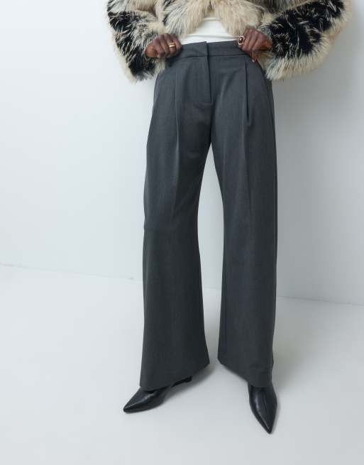 Weekday pleated wide leg pants in dark gray melange, 2 of 5