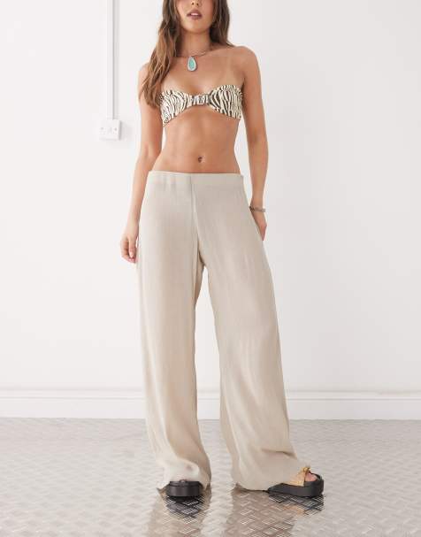 Weekday wide leg plisse trousers in beige