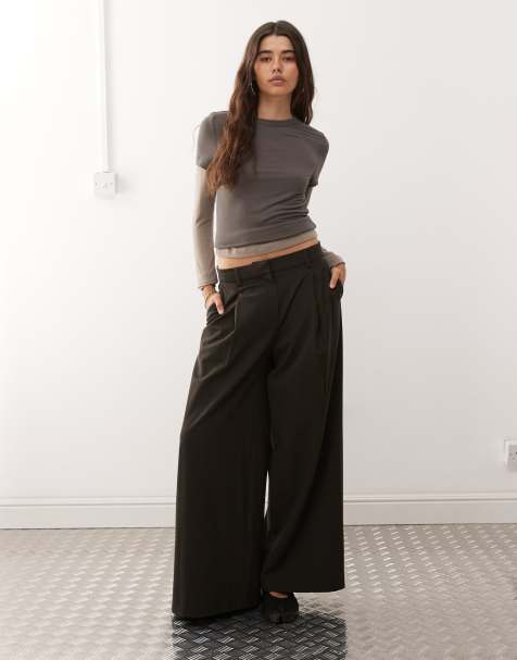 Weekday – Plissierte Oversize-Hose in braungrau meliert mit weitem Bein - view 1