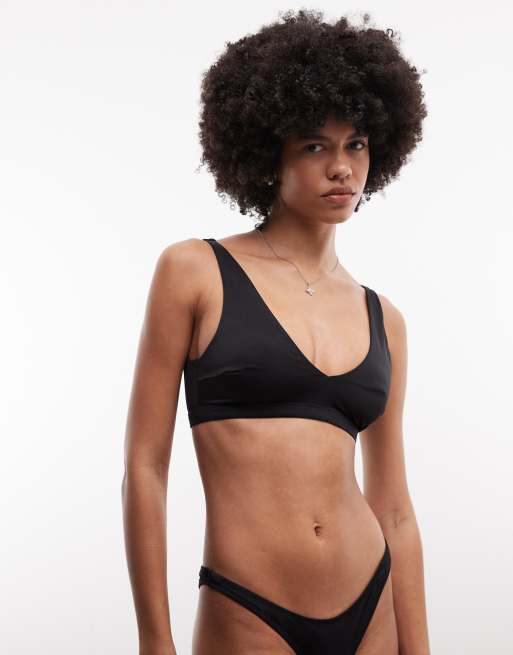 Weekday plunge bikini top co-ord in black, 3 of 4