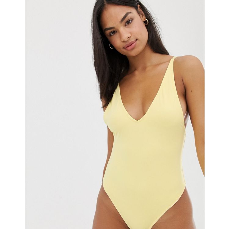 Yellow embellished plunge swimsuit