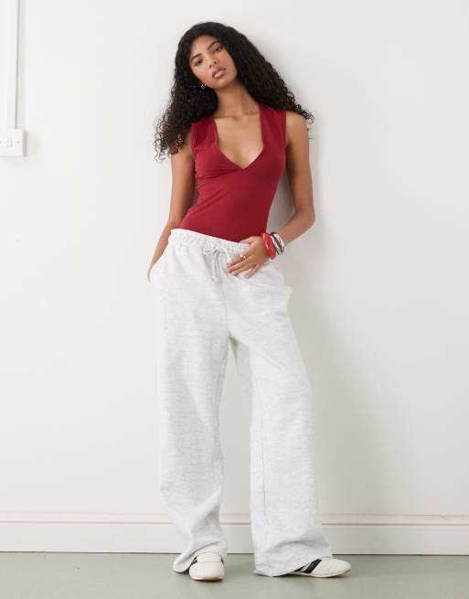 Weekday plunge V-neck top in cherry red