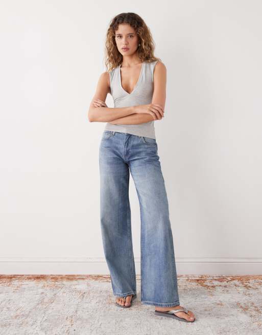 Weekday plunge v-neck top in gray