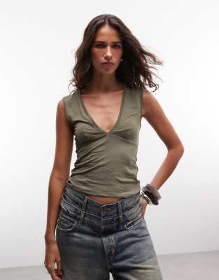 Weekday Plunge V-neck Top In Green