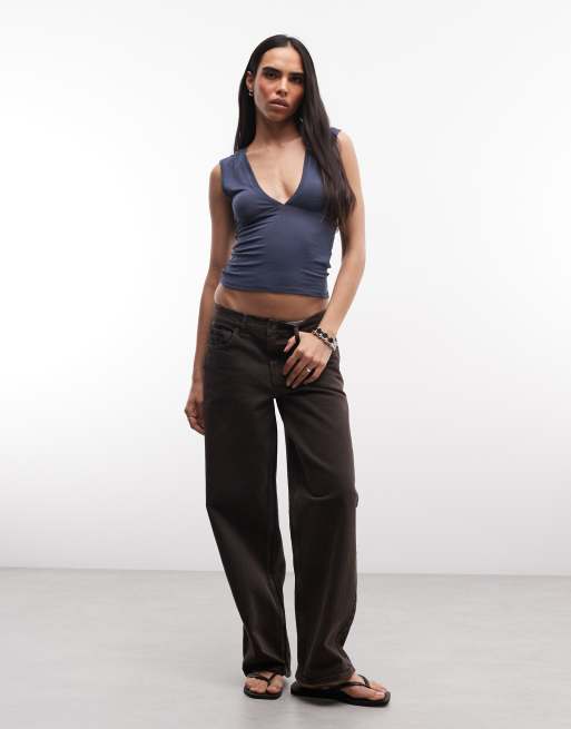 Weekday plunge v-neck top in navy, 2 of 4