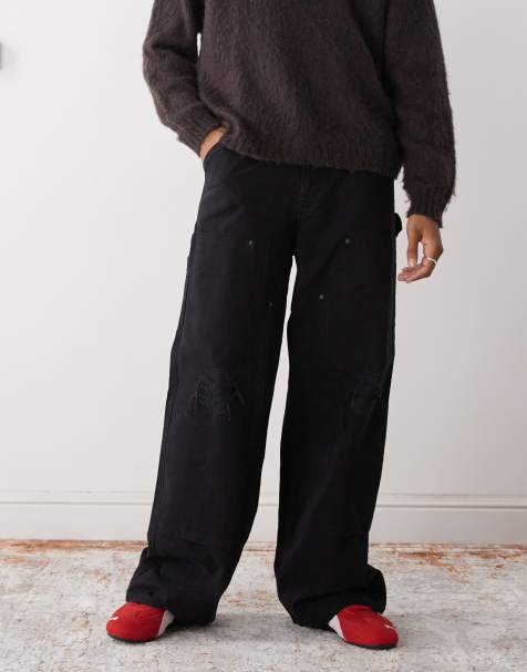 Weekday oversized canvas workwear trousers in washed black