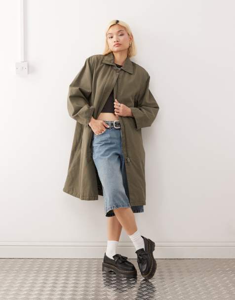 Weekday – Płócienny płaszcz oversize w ciemnym odcieniu khaki - view 1