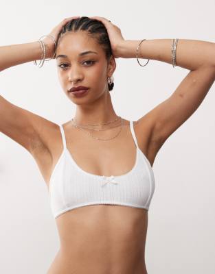 weekday pointelle scooped bra in white