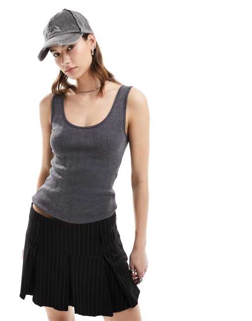 Weekday pointelle singlet top in washed black