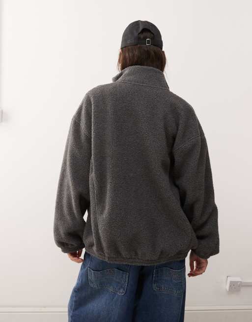 Weekday oversized borg zip fleece in dark gray