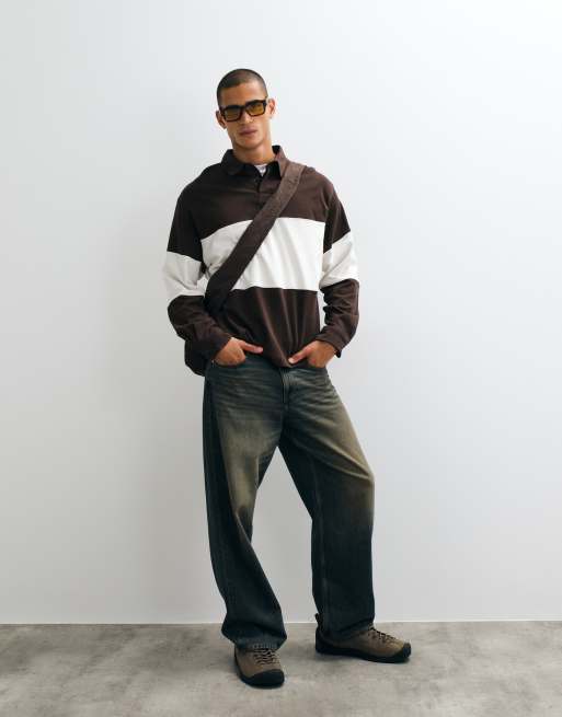 Weekday - polo de rugby oversize de corte boxy en marrón oscuro, 3 de 5