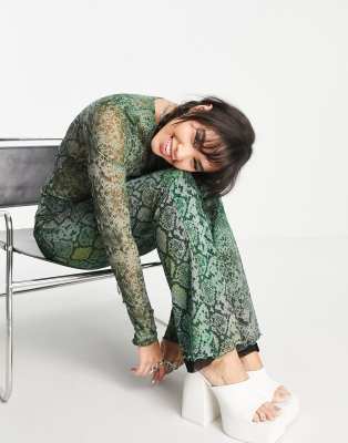 パンツ Snake Print Nylon Open Hem Pants 1183_8007_e6a98d47-1498-43a3-