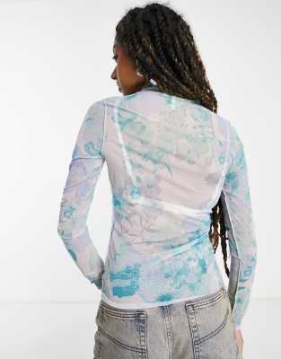 【WELLBEING EXPRESS】 Printed Mesh Top / 追跡付 Eco Eara Floral Mesh Bodysuit | GUESS Factory
