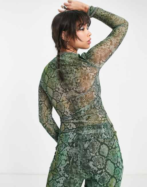 Green snake print outlet top