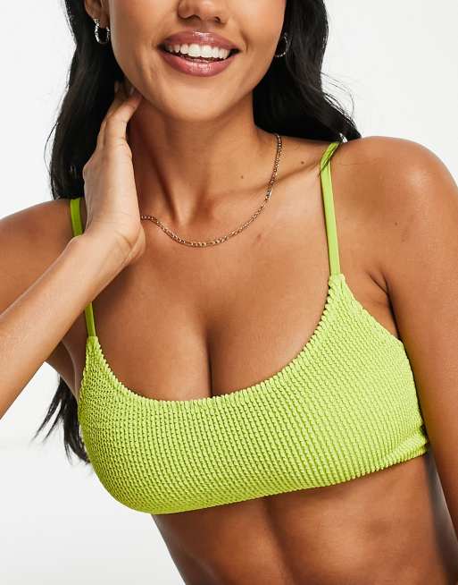 Weekday polyester scoop neck bikini top in green - MGREEN