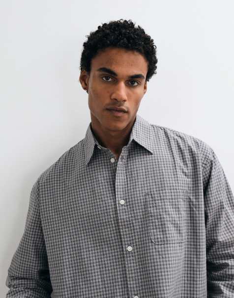 Weekday poplin boxy langærmet skjorte i blå tern - view 1