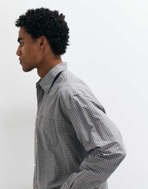 Weekday poplin boxy langærmet skjorte i blå tern, 3 af 5
