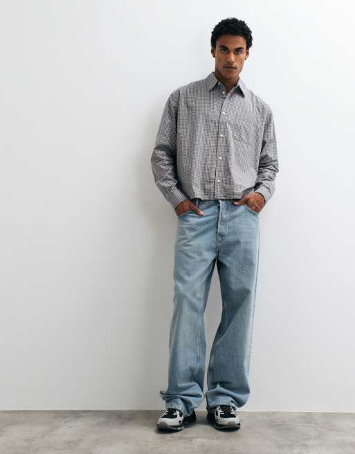 Weekday poplin boxy overhemd met lange mouwen in ruit, 4 van 5