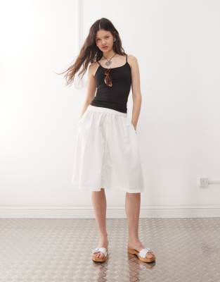 Weekday Poplin Midi Skirt In White