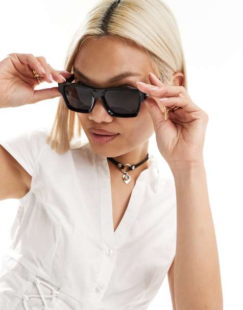 Weekday – Port – Breite, eckige Sonnenbrille in Schwarz - view 1