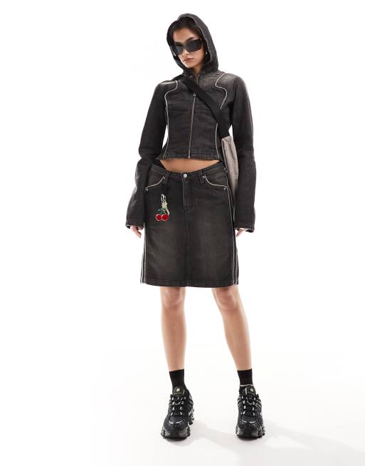 Weekday Portola co-ord hooded denim jacket and midi skirt