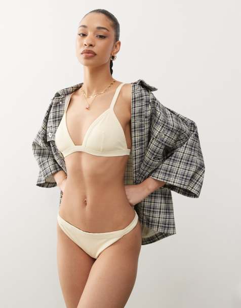 Weekday ribbed triangle bikini top in buttermilk yellow