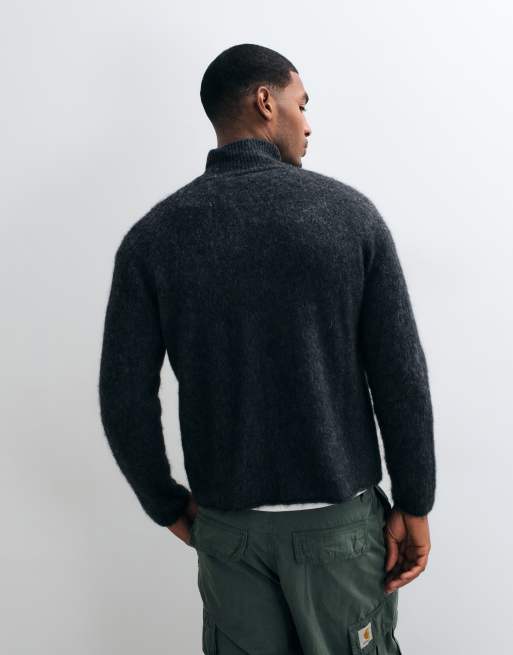 Weekday premium alpaca and wool blend zip cardigan in dark grey melange, 5 of 5