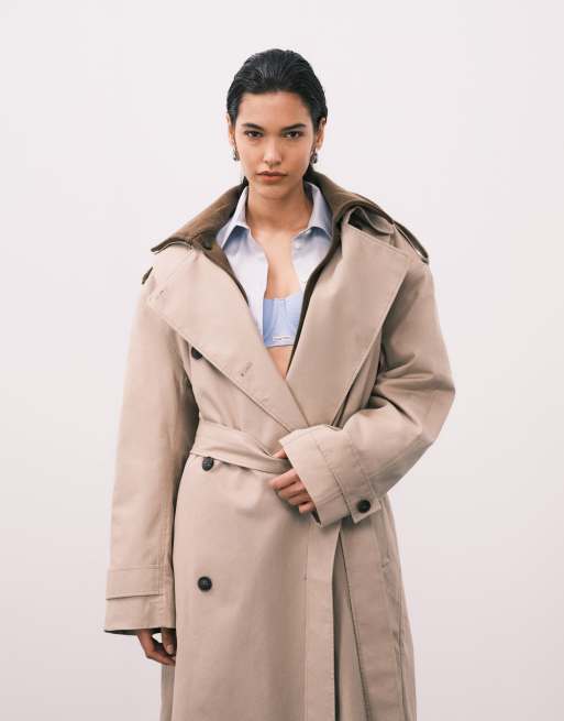 Weekday – Premium – Beige trenchcoat i ull med avtagbart foder, 3 av 4