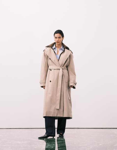 Weekday - Premium - Beige trenchcoat med aftageligt for i uld - view 1