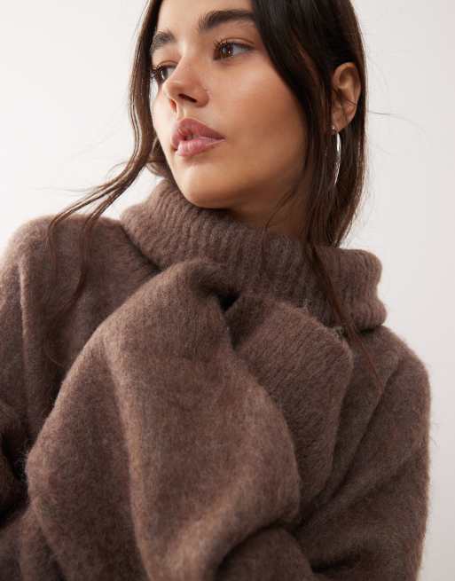 Weekday – Premium – Brązowoszary sweter oversize z golfem z mieszanki wełny i wełny moher, 2 z 4