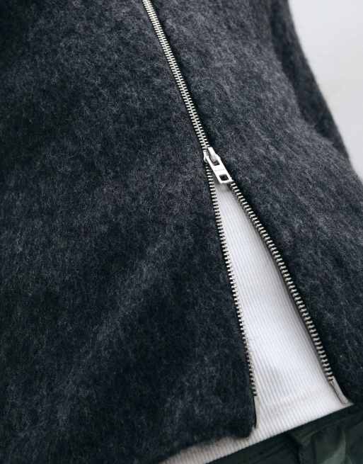 Weekday premium cardigan med alpaka- og uldblanding med lynlås i mørkegrå meleret, 3 af 5