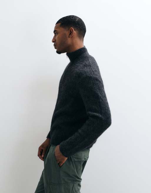 Weekday premium cardigan med alpaka- og uldblanding med lynlås i mørkegrå meleret, 4 af 5