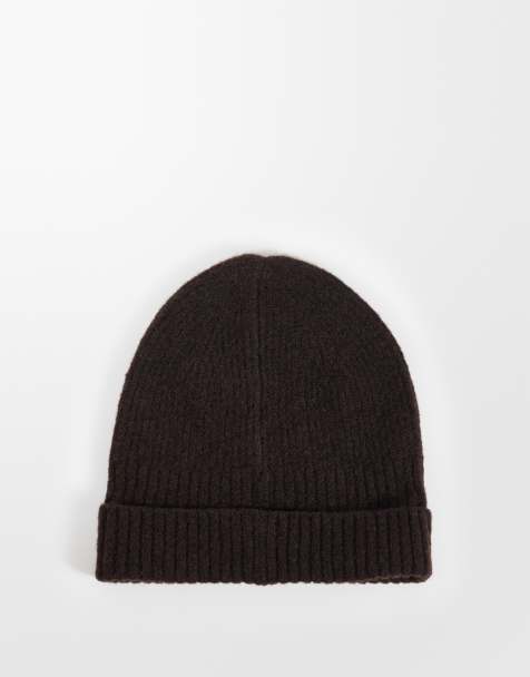 Weekday premium chunky wool blend beanie in dark brown melange - view 1