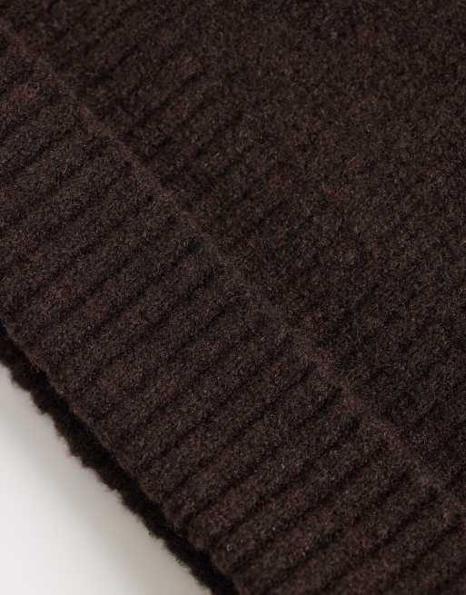 Weekday premium chunky wool blend beanie in dark brown melange, 2 of 3