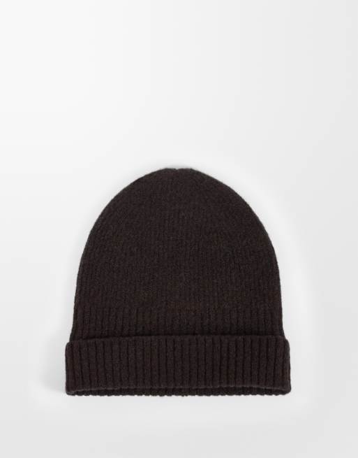 Weekday premium chunky wool blend beanie in dark brown melange, 3 of 3