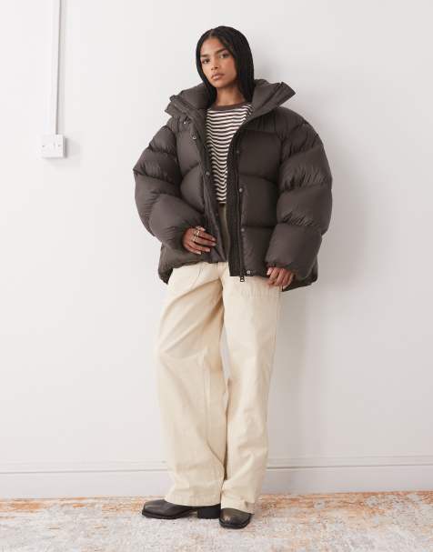 Weekday premium down puffer coat in dark brown - view 1