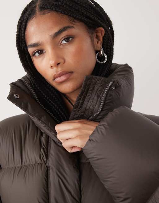Weekday premium down puffer coat in dark brown, 2 of 4