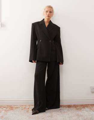 Weekday Premium Flared Tailored Pants With Front Pleats In Black
