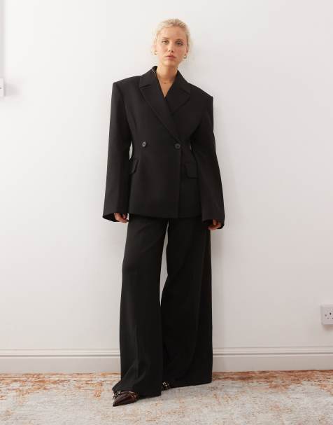 Weekday premium flared tailored pants with front pleats in black - part of a set - view 1